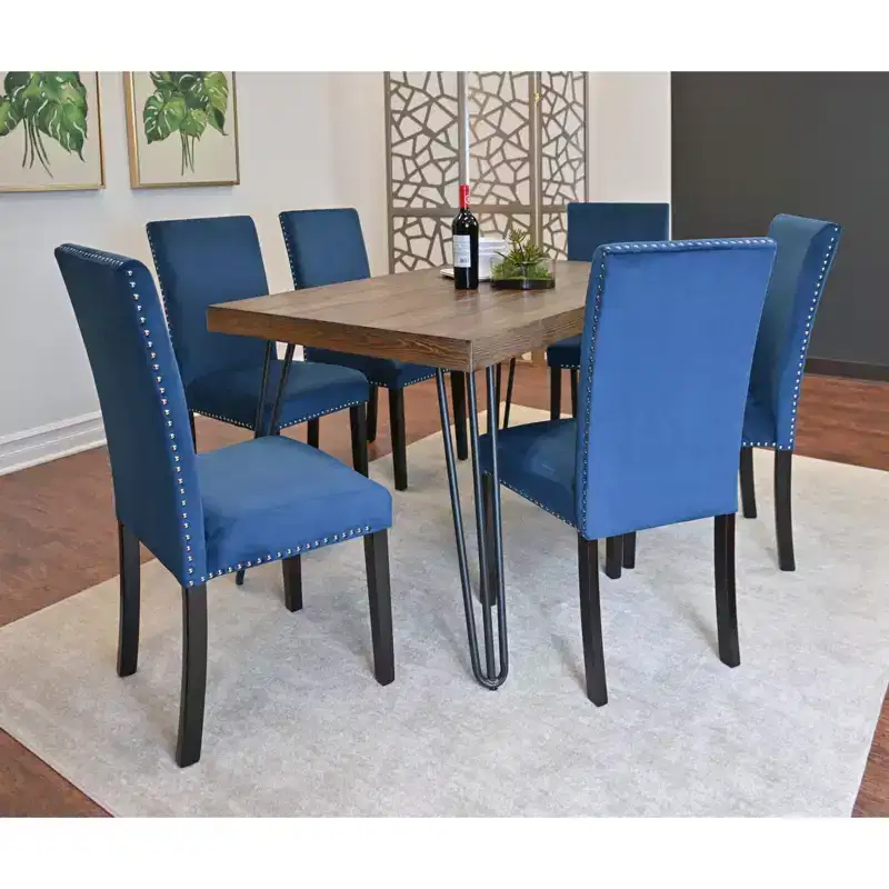 Roundhill Furniture Ashzo Dining Set, Hairpin Dining Table with 6 Chairs, 7-Piece