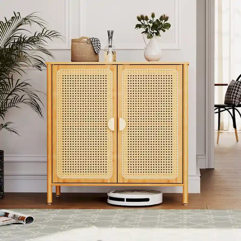 Boho Farmhouse Accent Sideboard Buffet Kitchen Storage Cabinet with Doors
