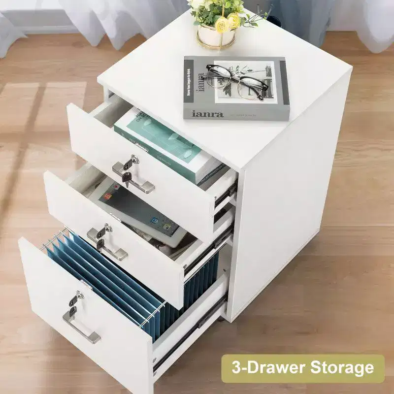 Karl Home 3-Drawer White MDF 19.69in. W Vertical File Cabinet