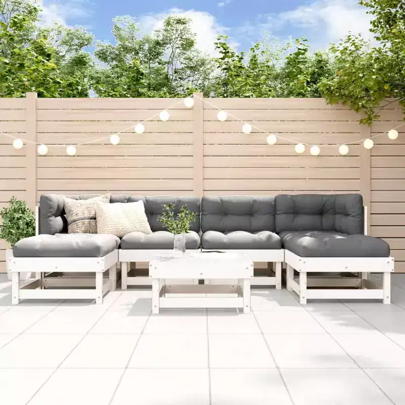 vidaXL Garden Lounge Set White Solid Pine Wood, Plywood Large Modular