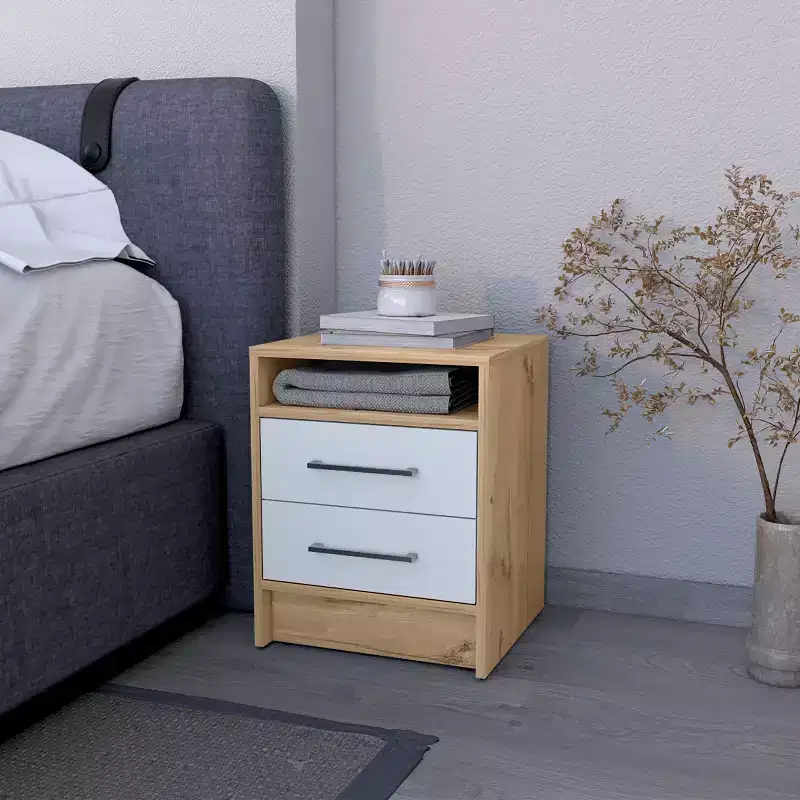 Nightstand with Two Drawers and Open Shelf