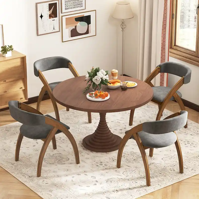 Gymax Dining Chair Set of 4 w/ Padded Cushion Curved Back Arched