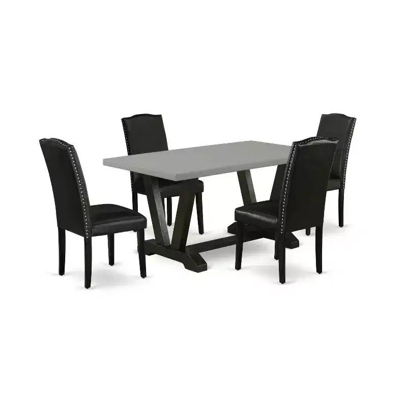 5-Piece Rectangle Natural Oak Finish Solid Wood Top Dining Table with 4 Parson Chair with