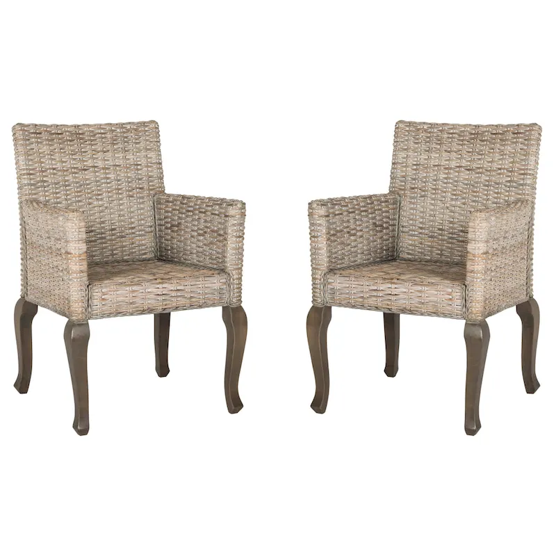 Rattan Woven Dining Chair with Arms, Set of 2
