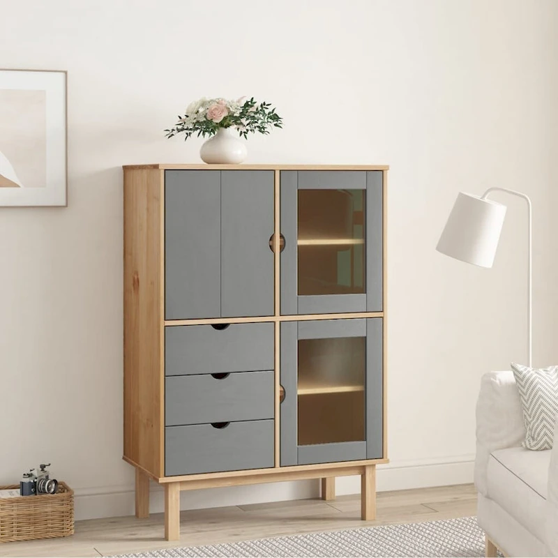 vidaXL Highboard OTTA 33.5x16.9x49.2 Solid Wood Pine - 33.5 x 16.9 x 49.2