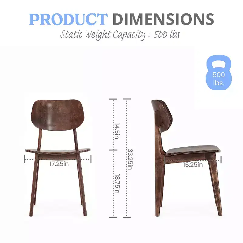 Emma and Oliver Set of 2 Solid Wood Dining Chairs with Curved Oval Backrests