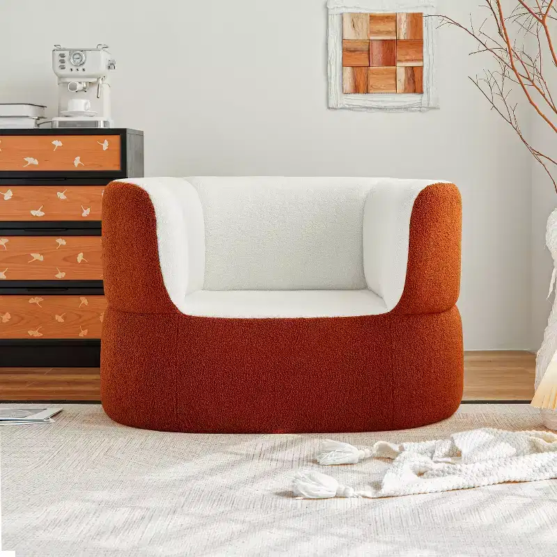 ATJafurn 39.4 Orange Boneless Single Sofa Chair No Assembly Required, Faux Shearling Round Bean Bag Couch with Deep Seat For Balcony Living Room
