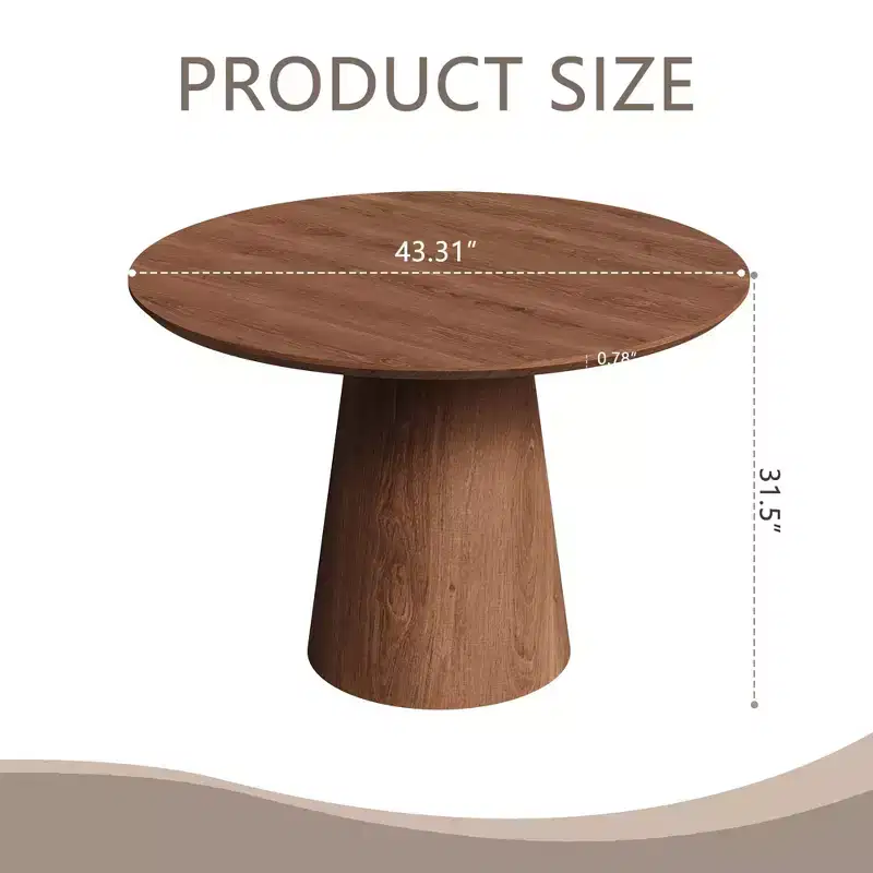 43'' Round Dining Table for 4 - Modern Wood Kitchen Table with Sturdy Pedestal Base, Space-Saving Design for Small Spaces, Apartments, Easy Assembly