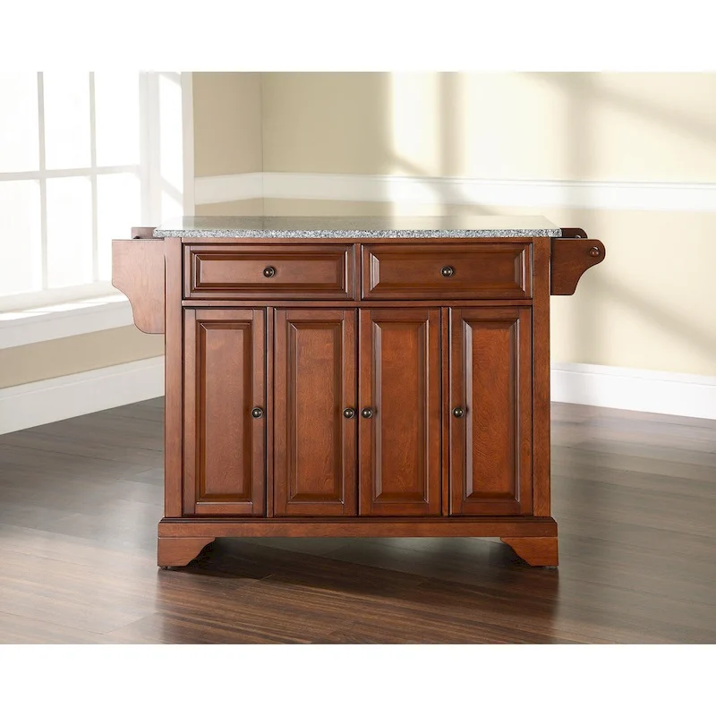 Crosley LaFayette Solid Granite Top Kitchen Island in Classic Cherry Finish - 18d x 51.5w x 36h