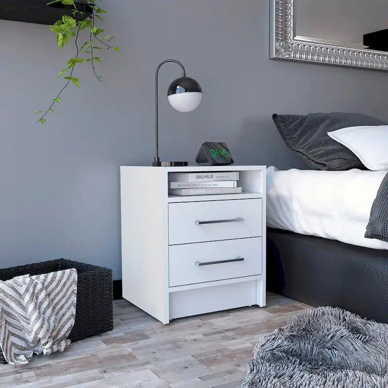 TUHOME Eter 2-Drawer Nightstand End Table with Metal Handles and Open Shelf