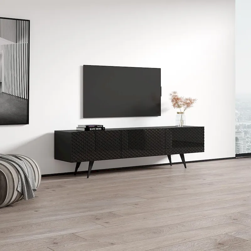 Modern TV Stand for TVs up to 80 Inch - High Gloss Front, 71W
