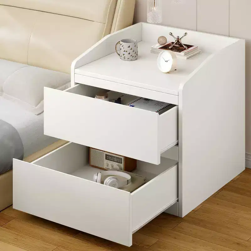 Nightstand with Drawers Bedside Table White End Table Modern Bed Side Table 2 Drawers Night Stand Drom Side Table Curved with Handle Free Design