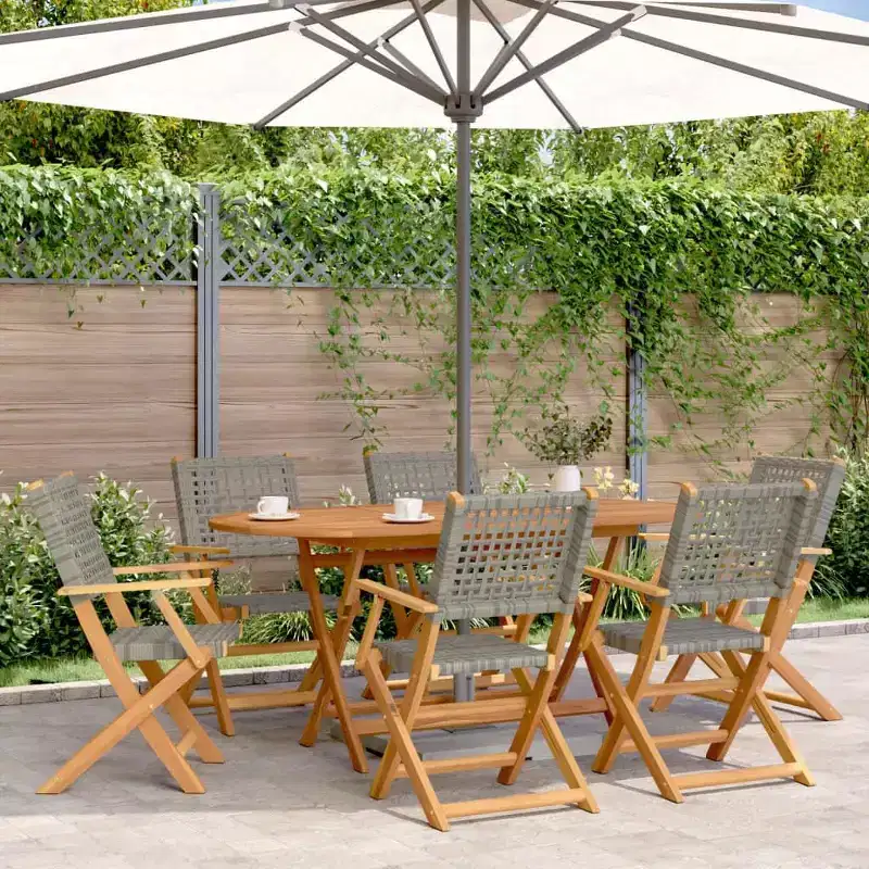 vidaXL Garden Dining Set Grey Solid acacia wood, PE rattan Medium