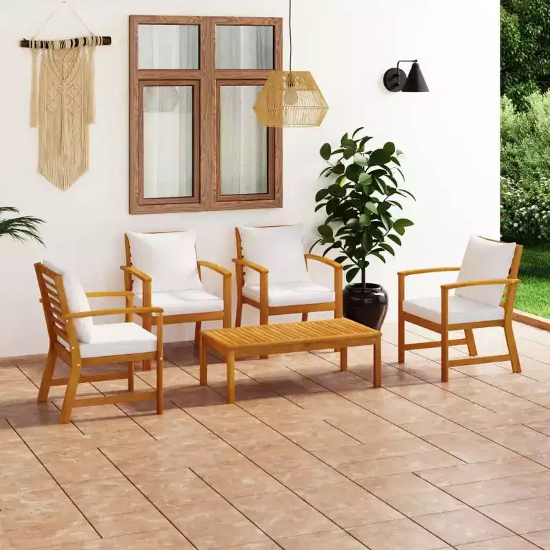 vidaXL Garden Lounge Set Grey Solid Acacia Wood, 100% Polyester Standard