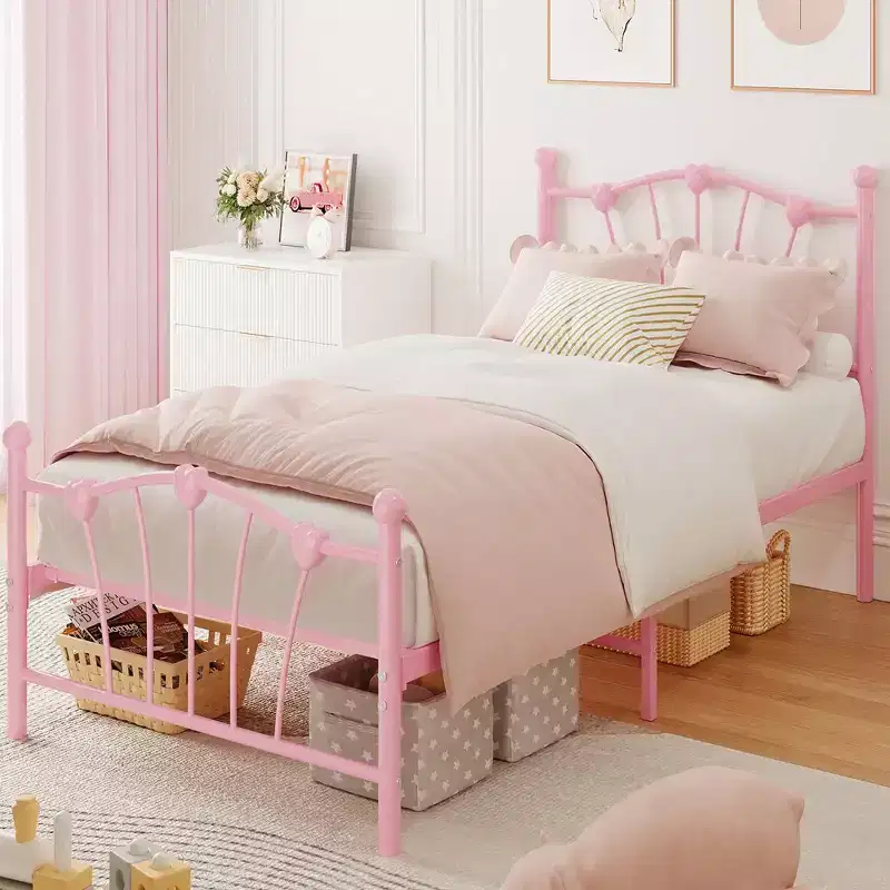 Twin Size Bed Frame with Iron-Art Sweet Heart Headboard & Footboard