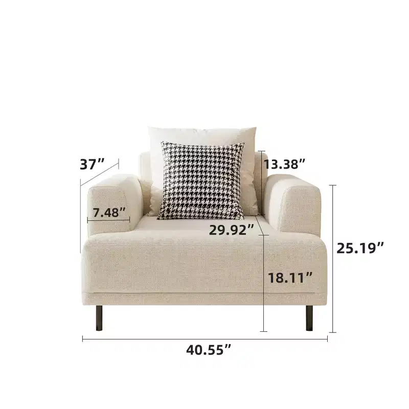 Gaoyangjiaju 40.5 Oversized Modern Armchair, Cotton Linen Accent Chair with Patterned Pillow