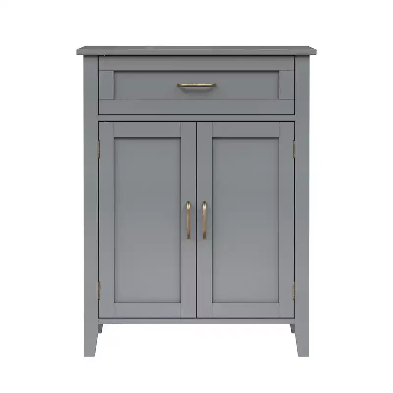 Wooden Bathroom Floor Storage Cabinet with Drawer, Grey