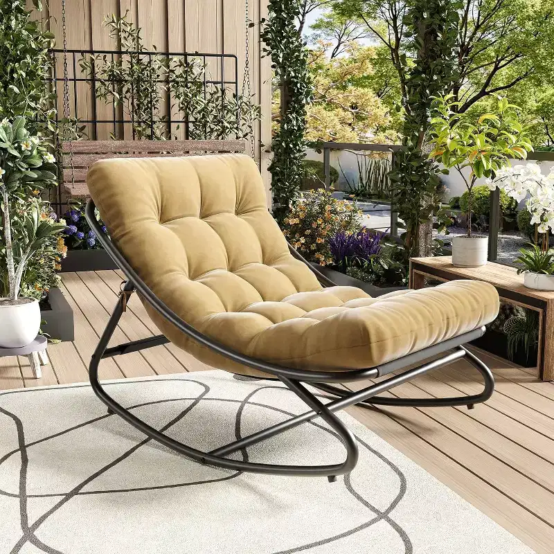 COZONY Oversized Papasan Rocking Chair, Thick Cushion 450 LBS Support Indoor Rocking Egg Chair for Bedroom Living Room Patio Porch Garden
