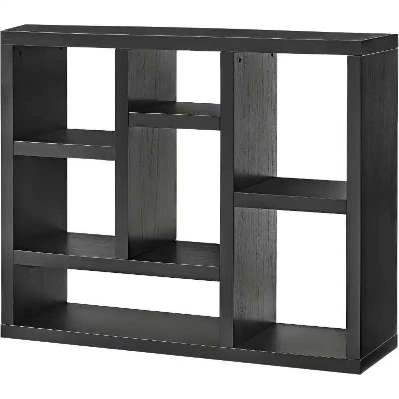 Acekool 7-Cube Bookcase, Modern Wood Storage Organizer, 3-Shelf Open Cube Display Cabinet for Kids Room, Entryway, Living Room, Natural