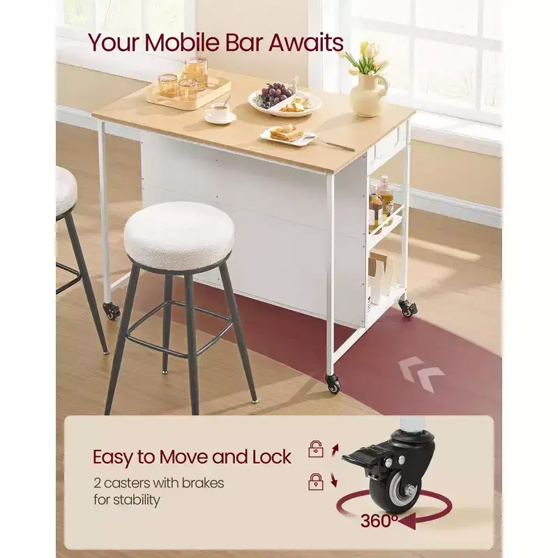 Kitchen Rolling Island Cart with 2 Drawers and Adjustable Shelves, 648 lb Capacity Mobile Workstation on Locking Wheels, 43.3 Wide, Beige and White