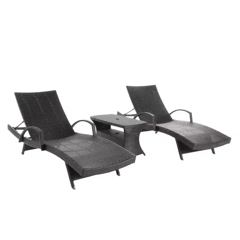 Megalo 3pc All-Weather Wicker Patio Chaise Lounge w/ Side Table - Brown - Christopher Knight Home