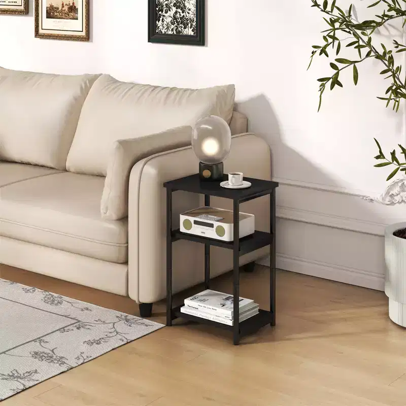 3 Tier Rustic Side Table for Small Spaces, Small Wood Farmhouse End Table with Storage Shelves, Slim Nightstand for Bedroom Living Room Office