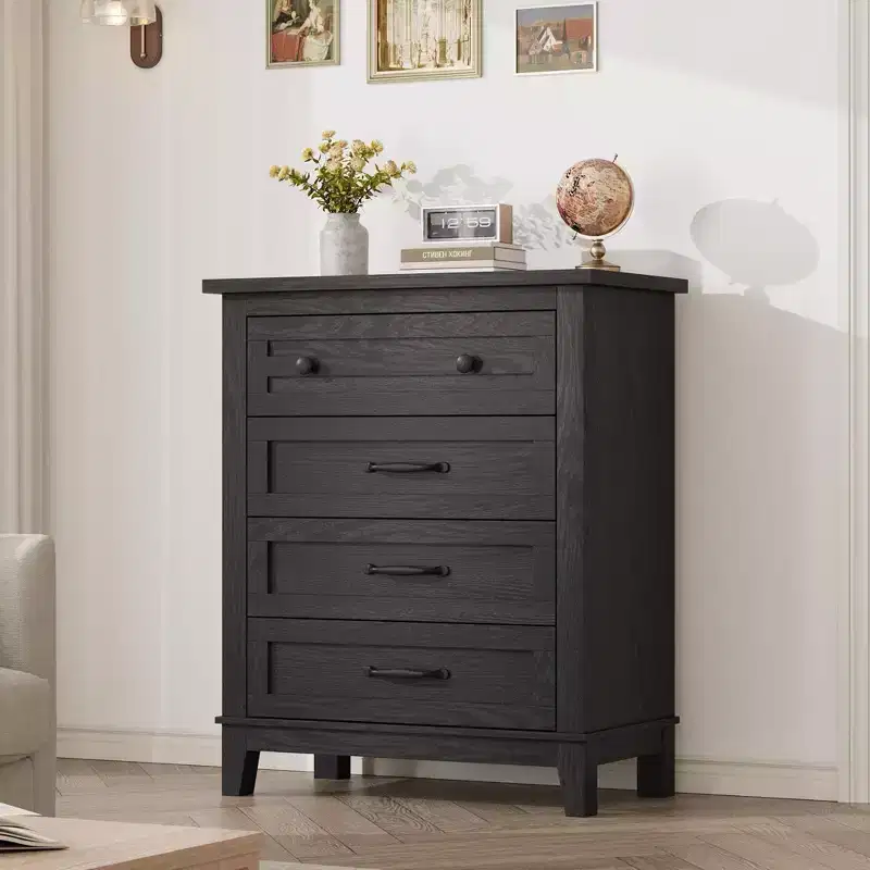 Coolmee 4 Dresser for Bedroom, 34.8 Tall Vertical Drawer Dresser with Large Storage, Freestanding Wooden Closet Chest for Bedroom, Living Room