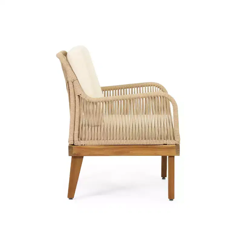 Christopher Knight Home Matthieu Modern Acacia Wood Patio Club Chairs with Cushion and Rope Detail (Set of 2)