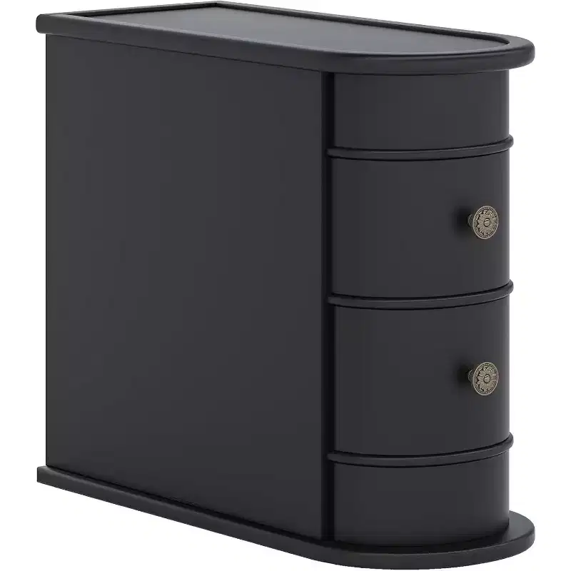 Slim 2-Drawer Wood End Table Narrow Nightstand Chairside Table No Assembly Required