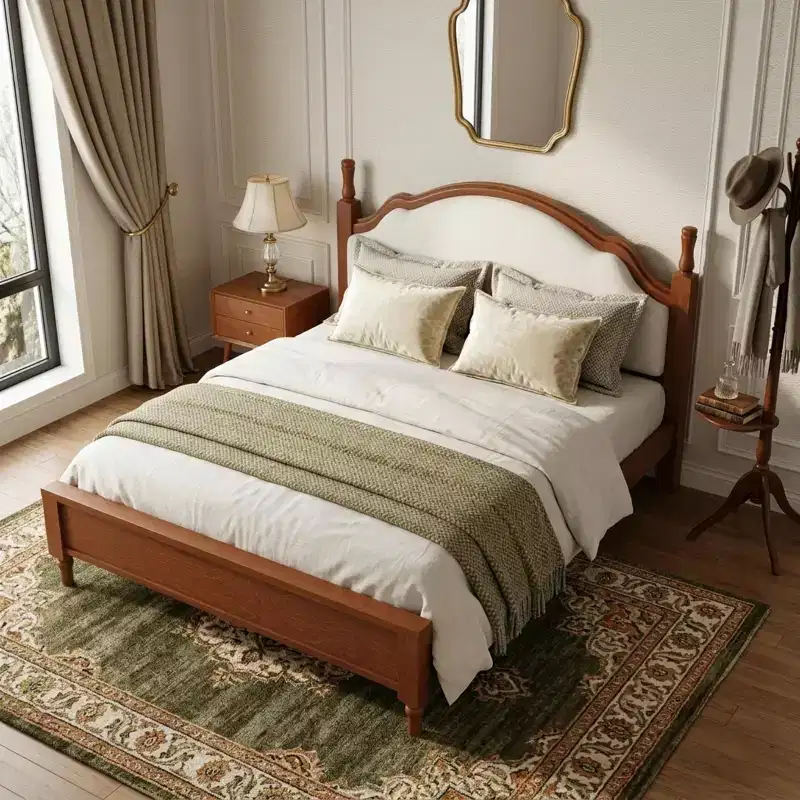 Wood Platform Bed with Upholstered Headboard