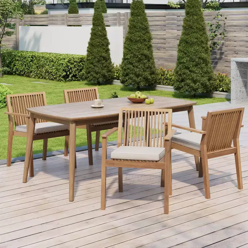 Christopher Knight Home Akshan Rustic 5 Piece Patio Acacia Wood Dining Set with Cushions
