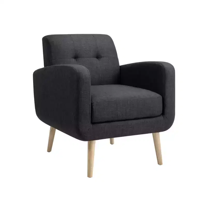 Bestier Black Mid-Century Modern Fabric Accent Armchair Single Sofa with Rubber Wood Legs Linen Upholstery for Living Room
