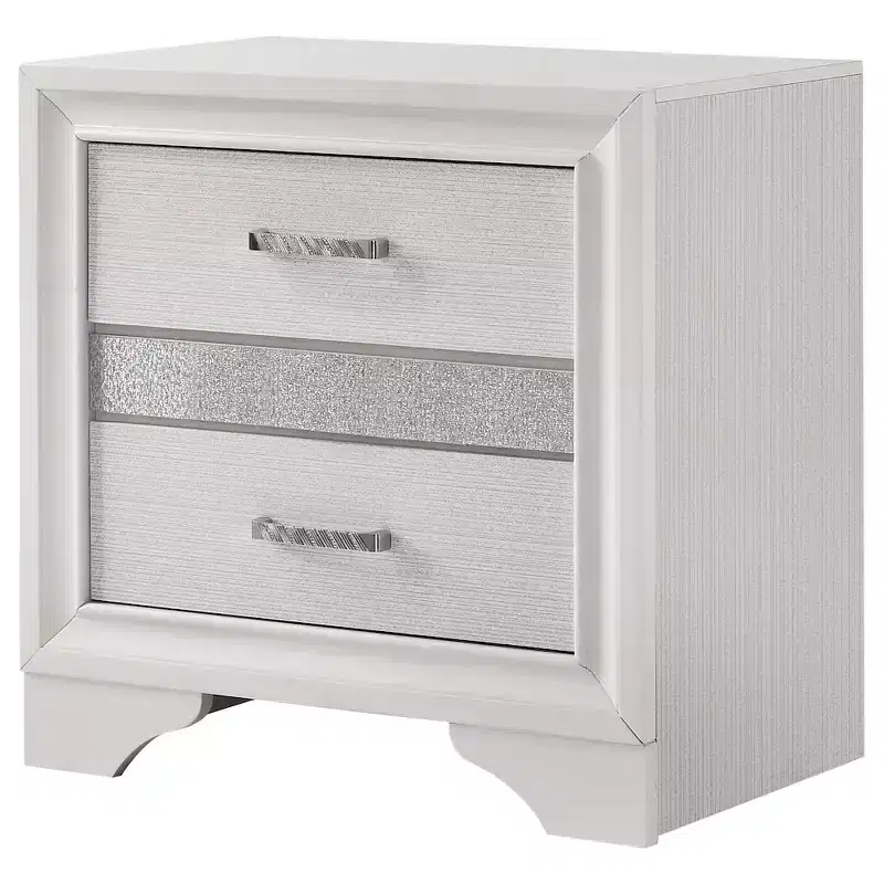 Black / White 2-Drawer Nightstand with Rhinestone Pulls, for 1