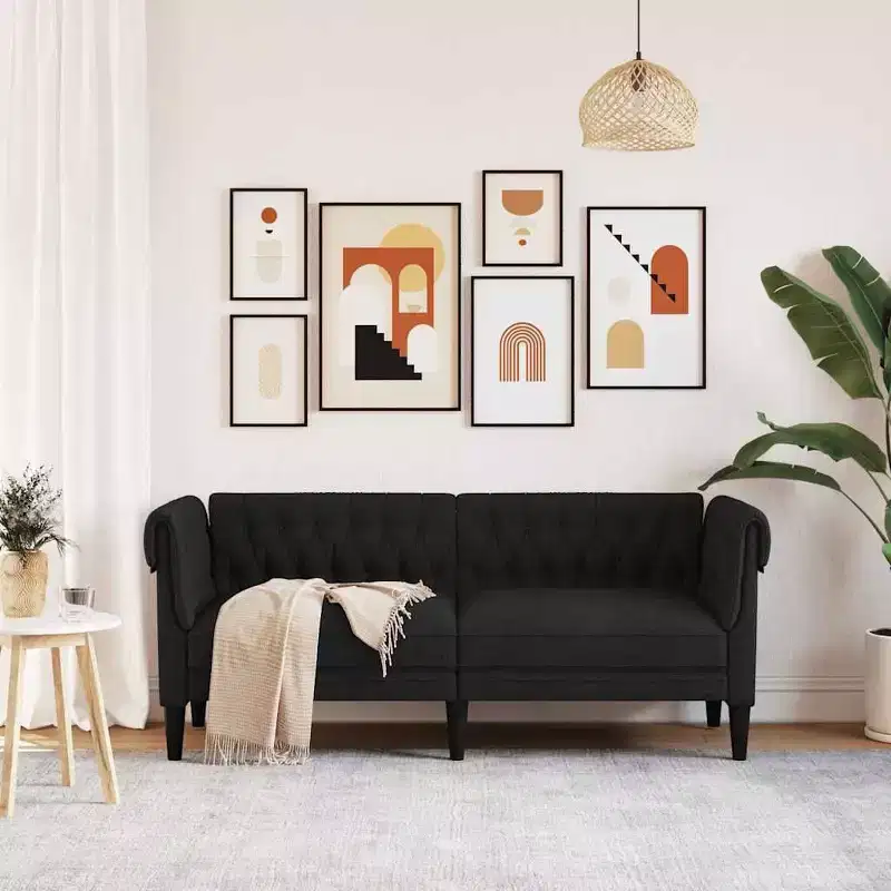 Black Polyester 2-Seater Chesterfield Loveseat
