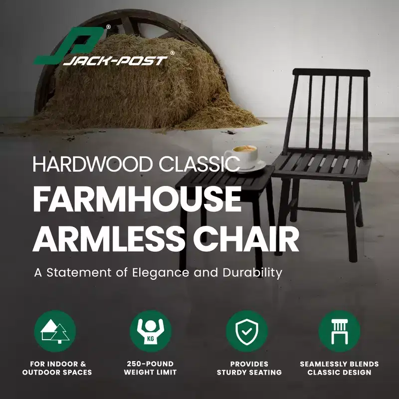 250 Pound Capacity Robust Classic Design Farmhouse Armless Indonesian Hardwood Chair for Indoor or Outdoor Use, Black