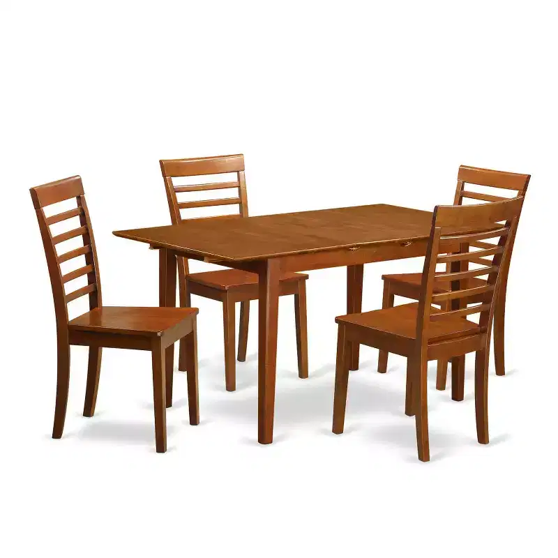 HomeStock 5-Pc Saddle Brown Finish Solid Wood Top - Dining Room Set - Seats 4