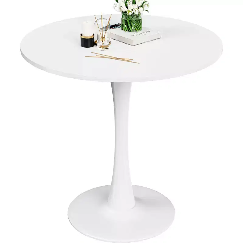 PexFix 31.5 Modern Round Dining Tulip Table for 2-4 People White Wood Tabletop with Metal Pedestal Base for Kitchen Living Room