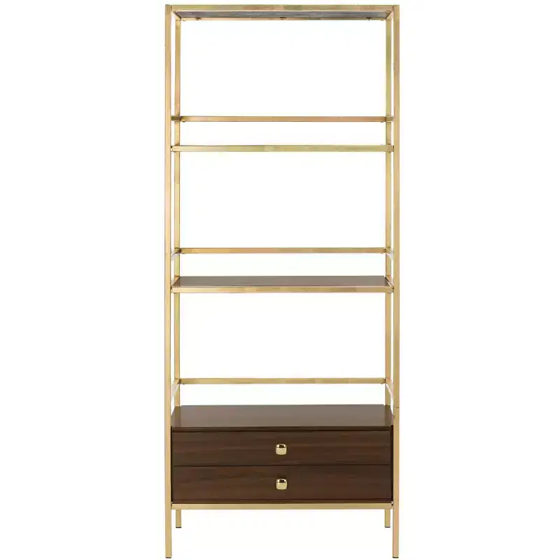 Mateo 4 Tier 1 Drawer Etagere - ETG6205 - Gold/Walnut - Safavieh