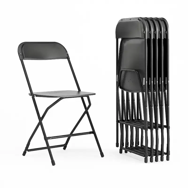 Emma and Oliver Set of 6 Stackable Folding Plastic Chairs - 650 LB Weight Capacity