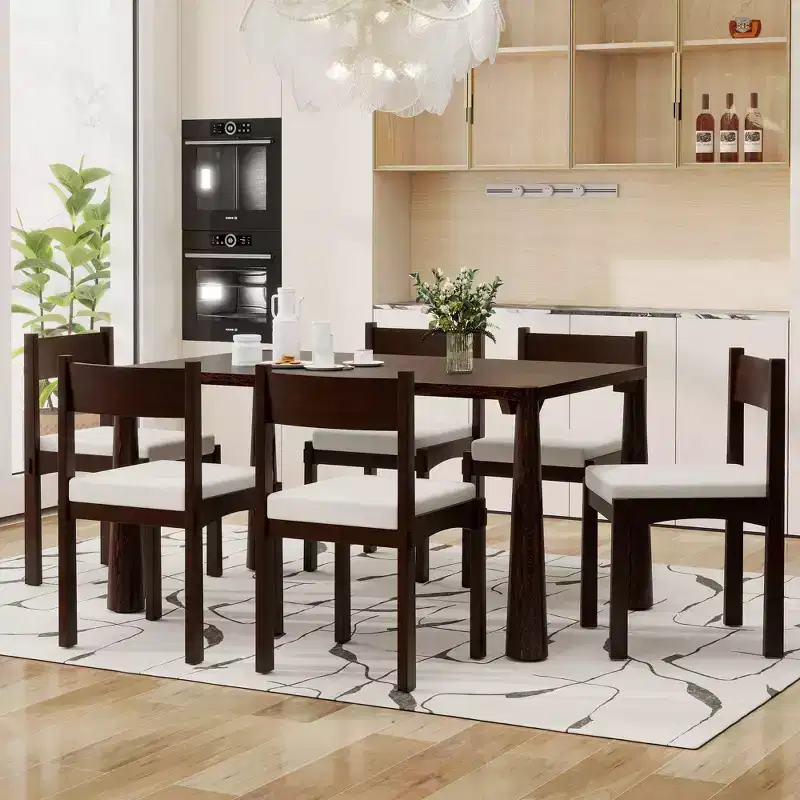 Whisen 7-Piece Retro Dining Set with Upholstered Chairs