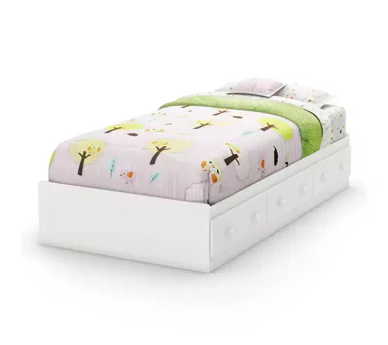 HomeStock 14.75 in.H Twin Size White with Storage Beds made of Particle Board Bed Frame