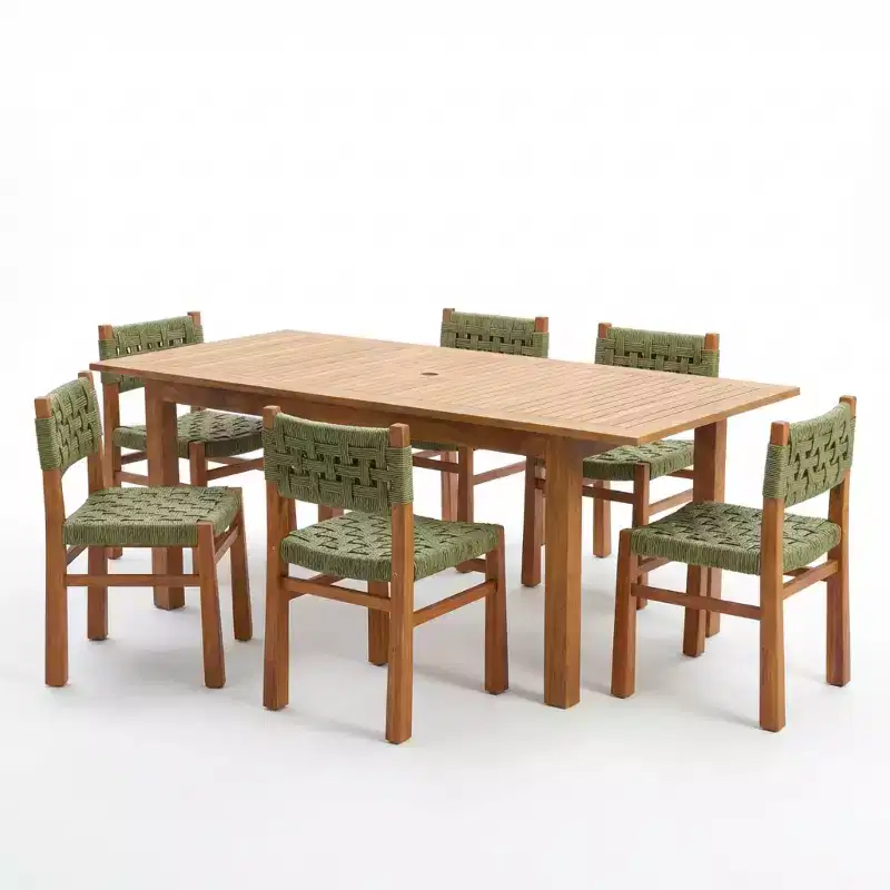 Christopher Knight Home Francine 7 Piece Outdoor Rustic Woven Wicker Acacia Wood Dining Set with Expandable Slatted Table
