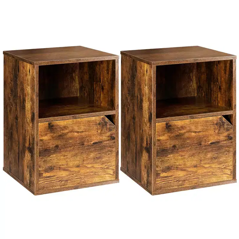 Costway Set of 2 Nightstands Side End Table Storage Cabinet Shelf Living Room Brown
