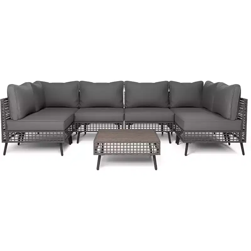 LAUSAINT HOME 7 Pieces Outdoor Sectional Sofa Set All-Weather Patio Conversation Set with Thick Cushions