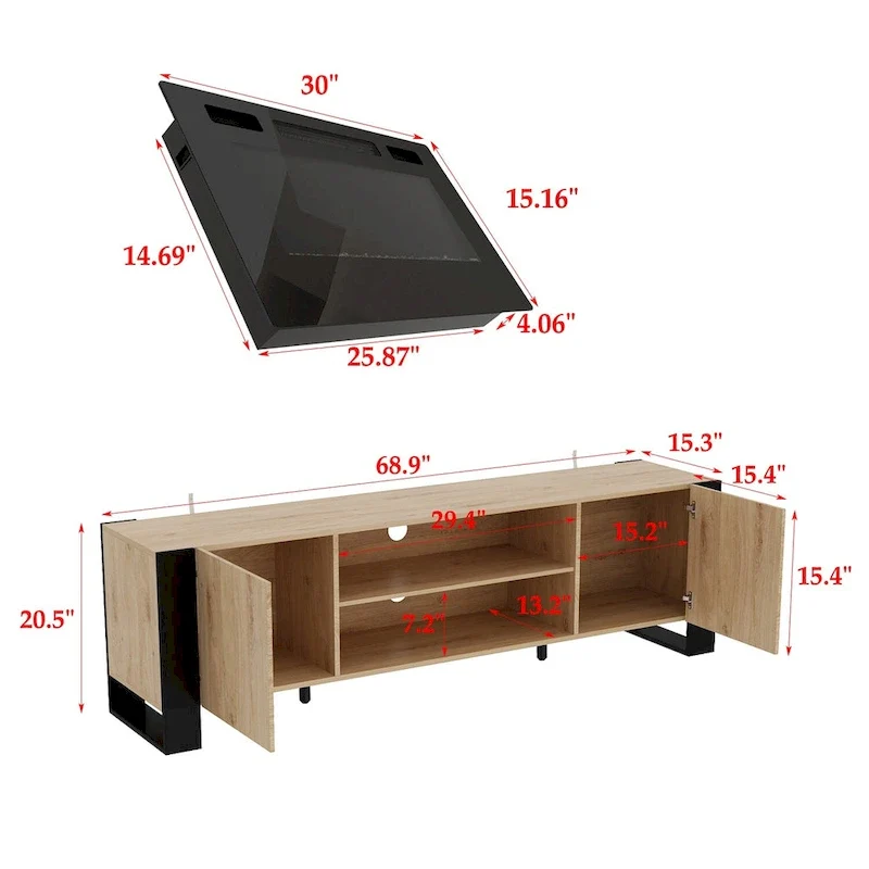 Entertainment Center with Fireplace Option:2 Flame Modes1500W 68.9W