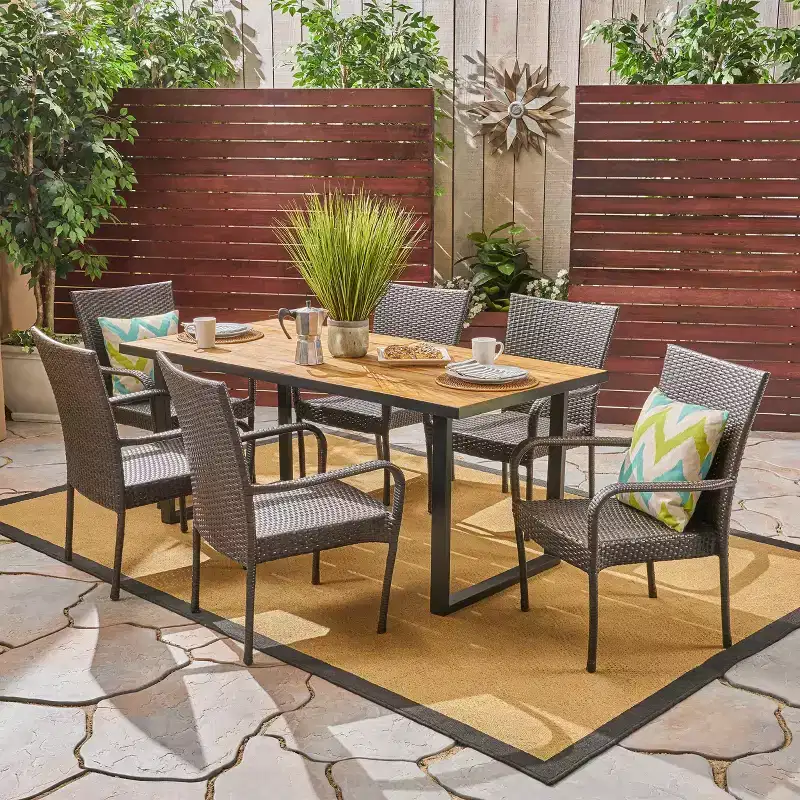 Christopher Knight Home Savoy Outdoor Acacia Wood and Wicker 7 Piece Dining Set
