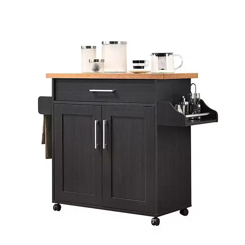 Wheeled Kitchen Island with Spice Rack and Towel Holder