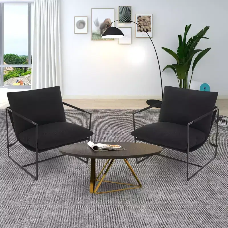 Sling Accent Chair with Metal Frame, Upholstered Living Room Chair with Foam Cushioning
