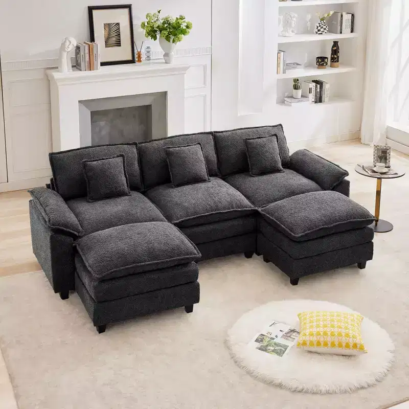 Likepay 105.9 in. Chenille Fabric 5 seat Sectional Sofa with 2 Ottomans