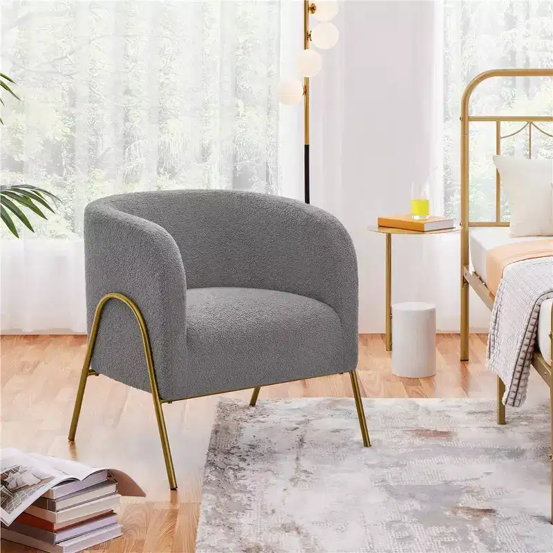 Contemporary Boucle Barrel Accent Armchair for Living Room or Bedroom